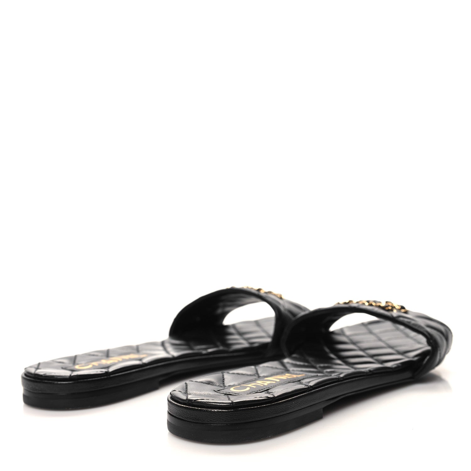 Chanel Shiny Goatskin Quilted CC Mules Sandals 39.5 Black 4 of 8