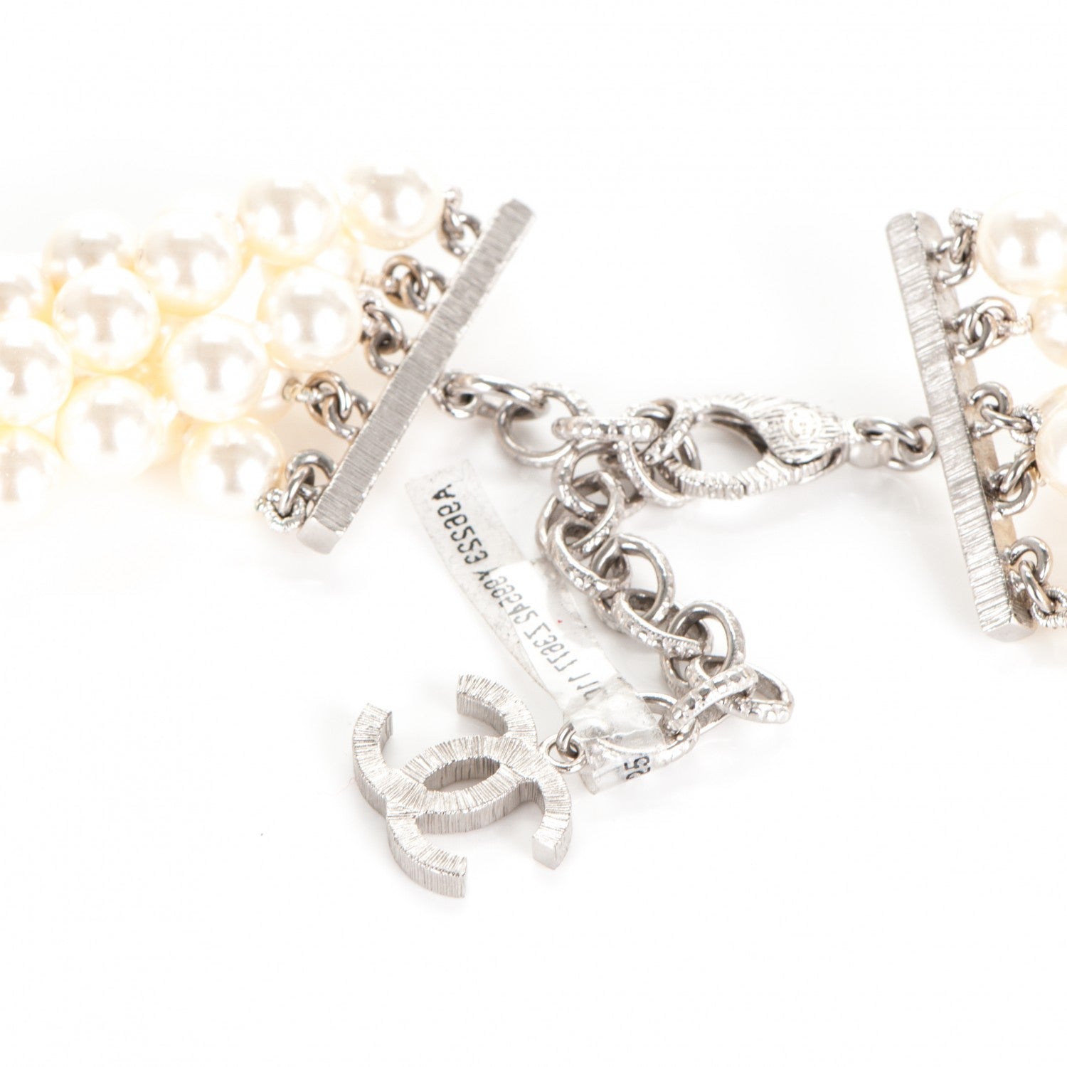 Chanel Pearl Crystal CC Multi Strand Necklace Silver 4 of 5