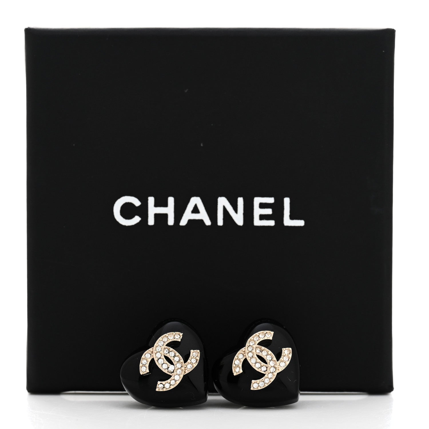 Chanel Resin Crystal CC Heart Earrings Black Gold 6 of 6