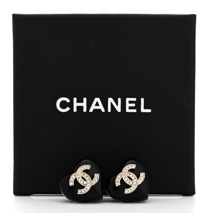Chanel Resin Crystal CC Heart Earrings Black Gold 6 of 6