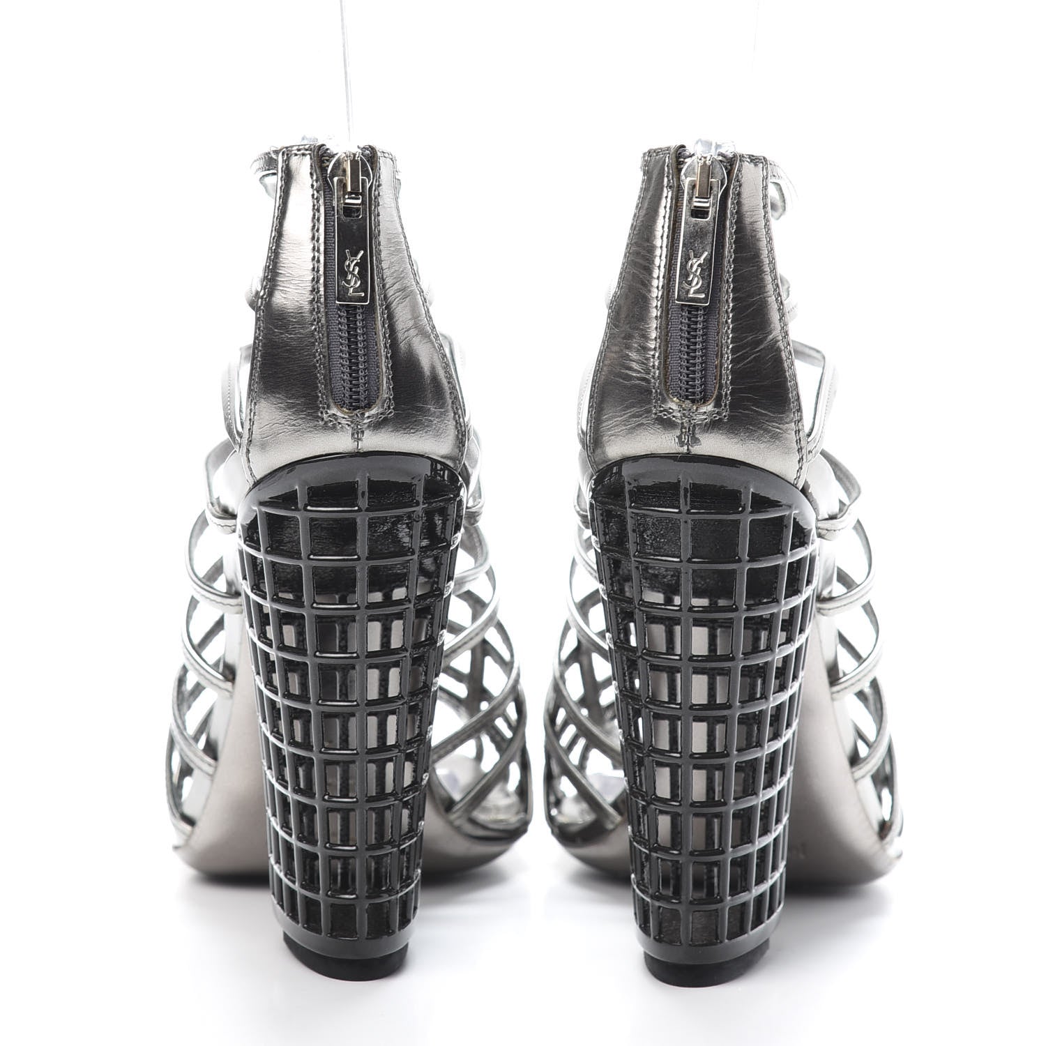 Saint Laurent Leather Cage Booties 36 Anthracite 5 of 8
