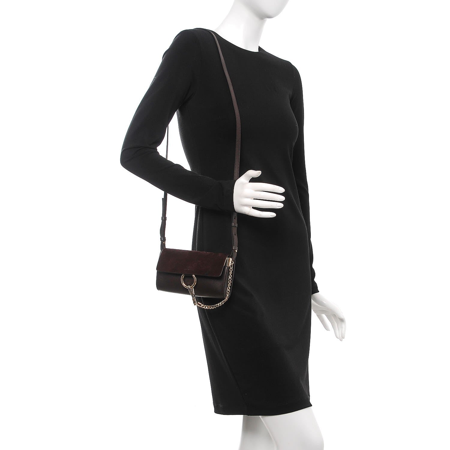 Chloe Suede Calfskin Mini Faye Shoulder Bag Carbon Brown 2 of 7