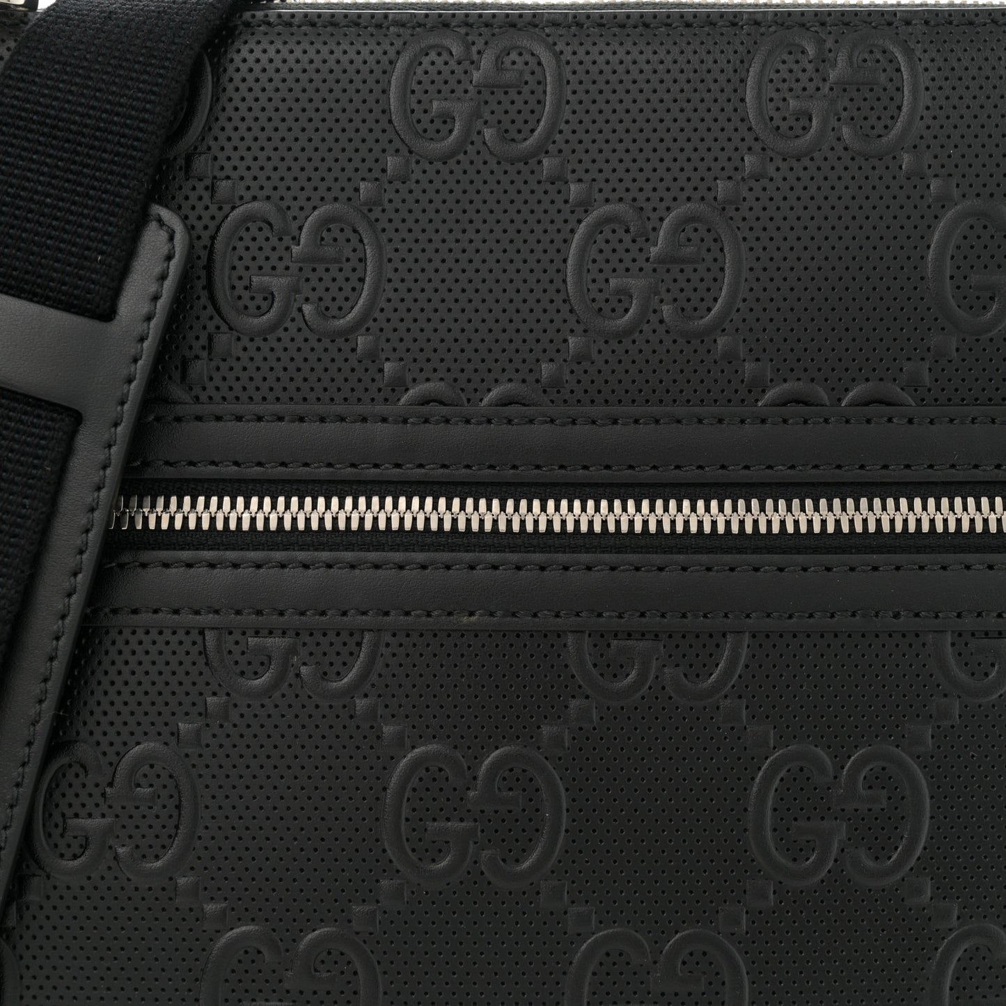 Calfskin GG Tennis Embossed Small Flat Messenger Bag Black