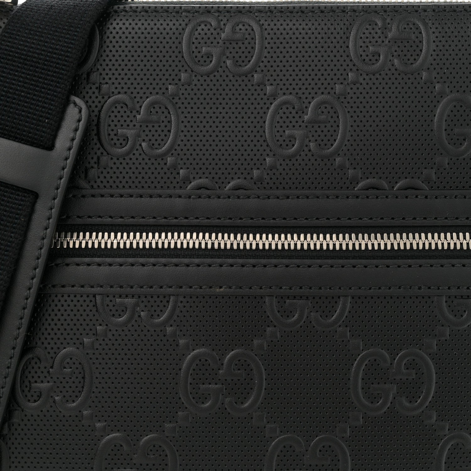 Gucci Calfskin GG Tennis Embossed Small Flat Messenger Bag Black 8 of 10