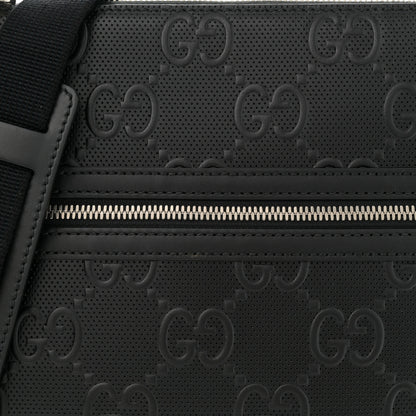Gucci Calfskin GG Tennis Embossed Small Flat Messenger Bag Black 8 of 10
