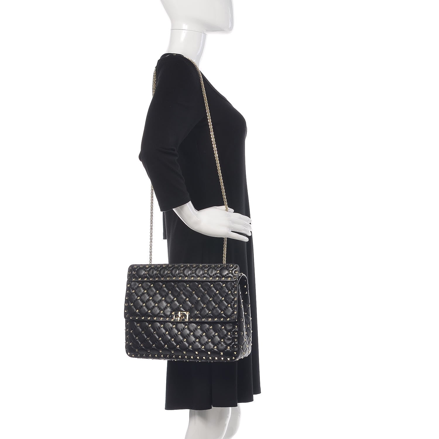 Valentino Garavani Lambskin Large Rockstud Spike Shoulder Bag Black 2 of 10