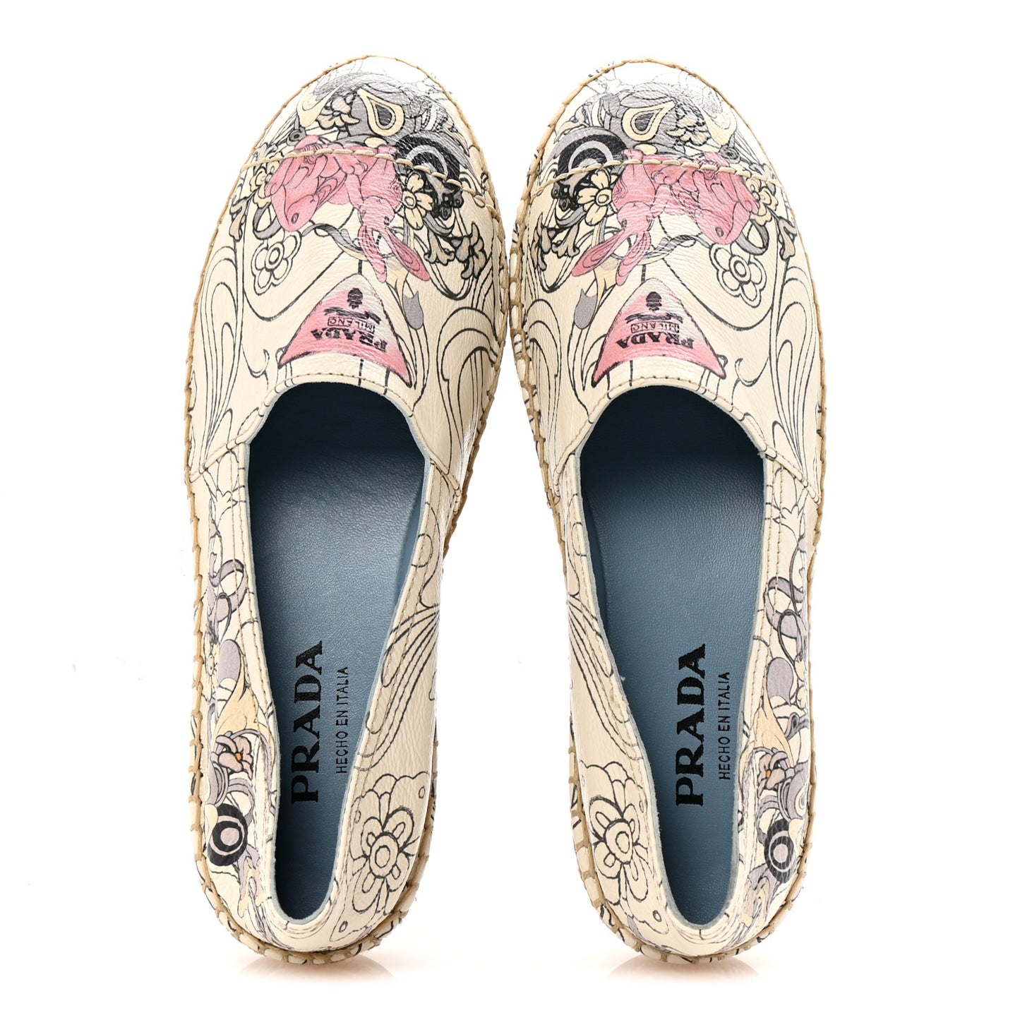 X JAMES JEAN Glace Calfskin Rabbit Print Espadrilles 38 Opaline