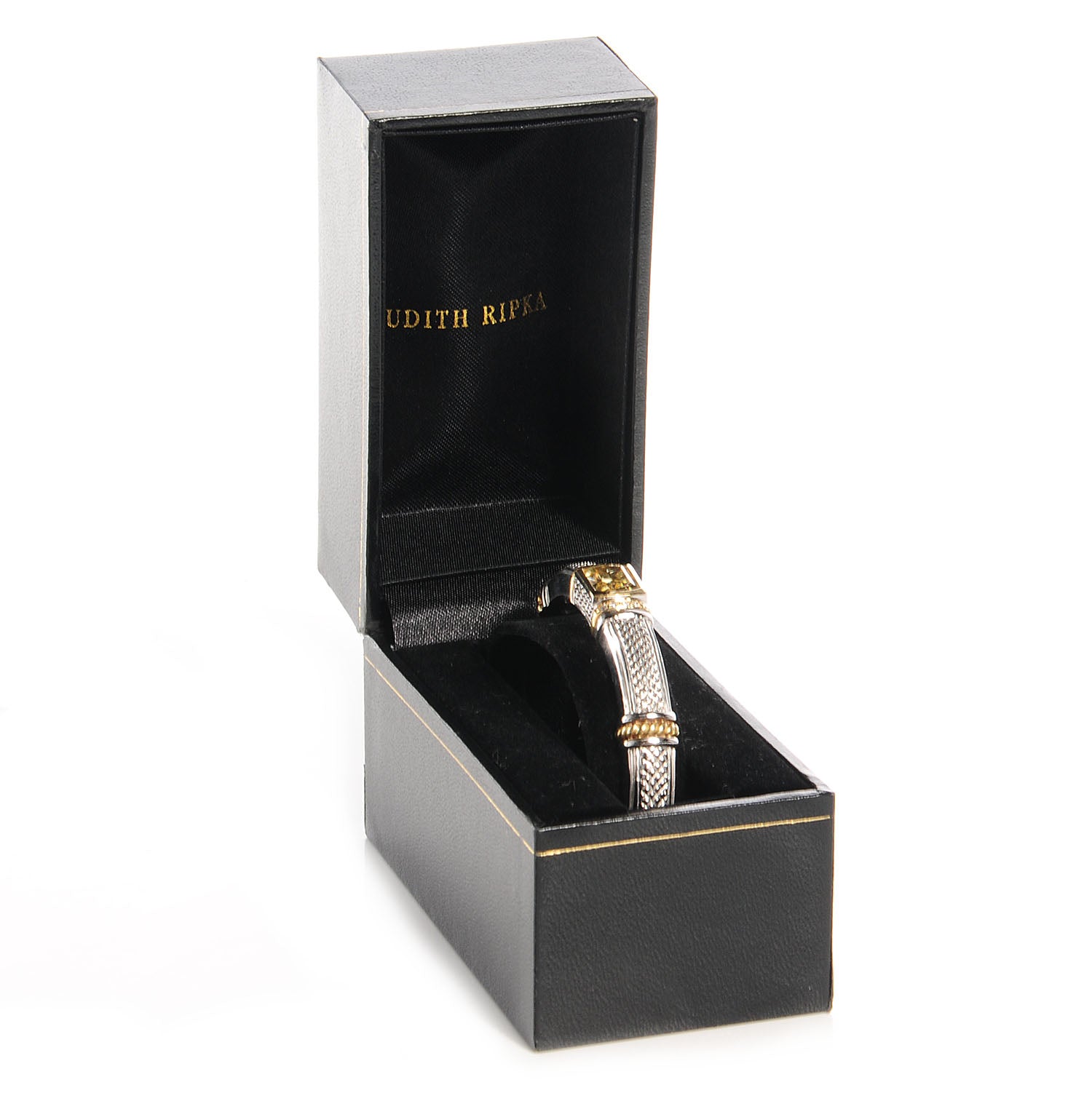 FASHIONPHILE Sterling Silver 18k Gold Diamond Citrine Hinge Cuff 5 of 5