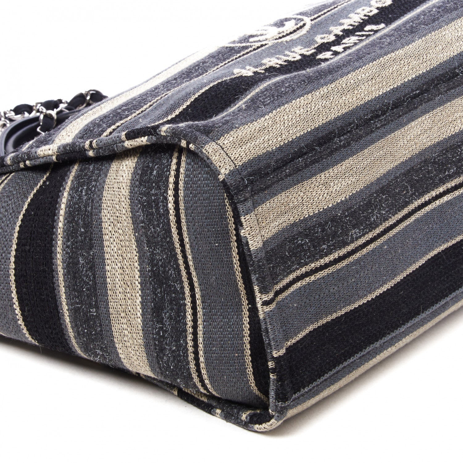 Chanel Striped Canvas Medium Deauville Tote Black 5 of 9