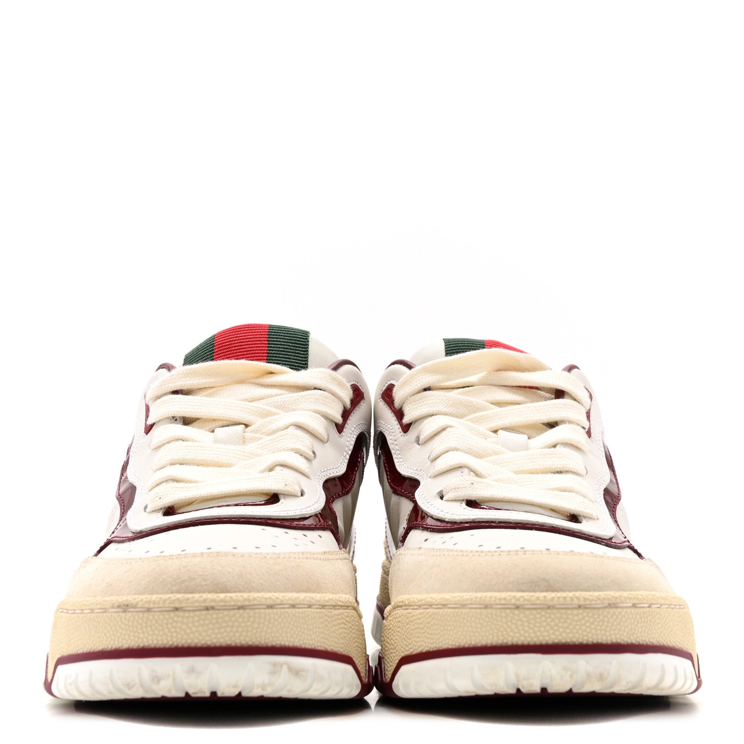 Gucci Calfskin Suede Womens Re-Web Sneakers  38 White Red 3 of 12