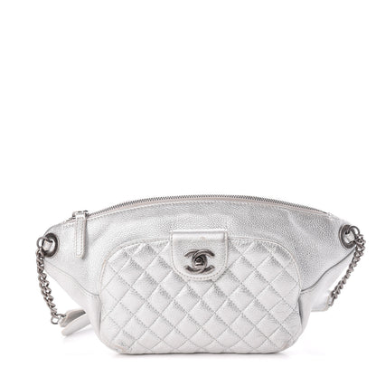 Chanel Metallic Grained Calfskin Quilted Casual Rock Waist Bag Fanny Pack Silver 1 of 10