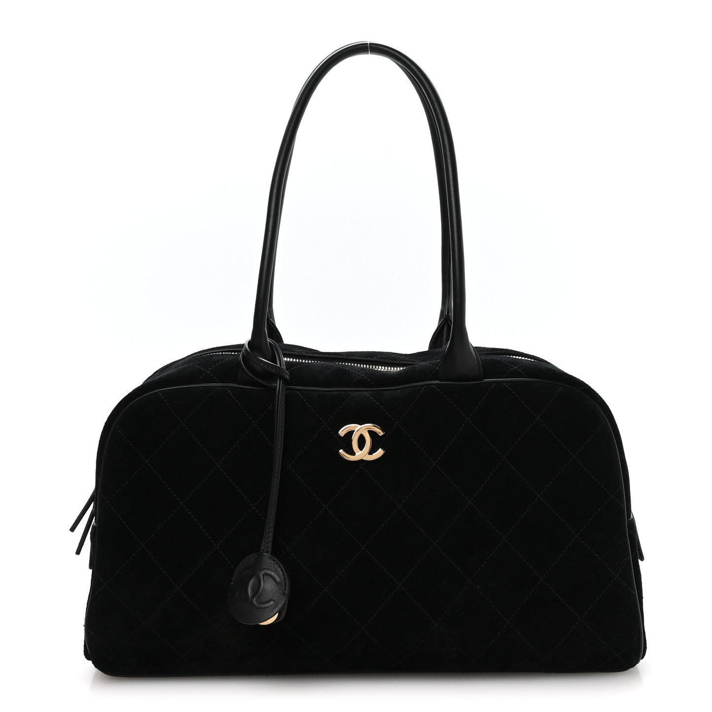 Suede Calfskin Large Perfect Bowling Bag Black