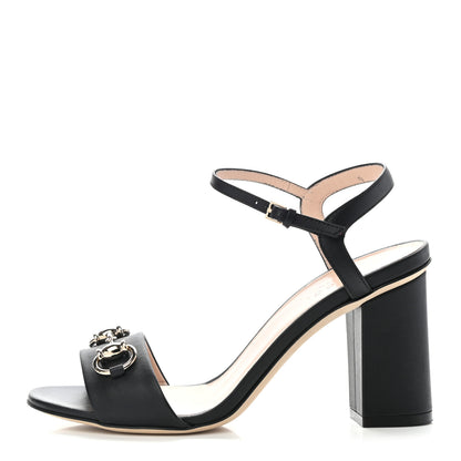 Gucci Calfskin Miro Soft Horsebit Mid Heel Sandals 35.5 Black 1 of 11