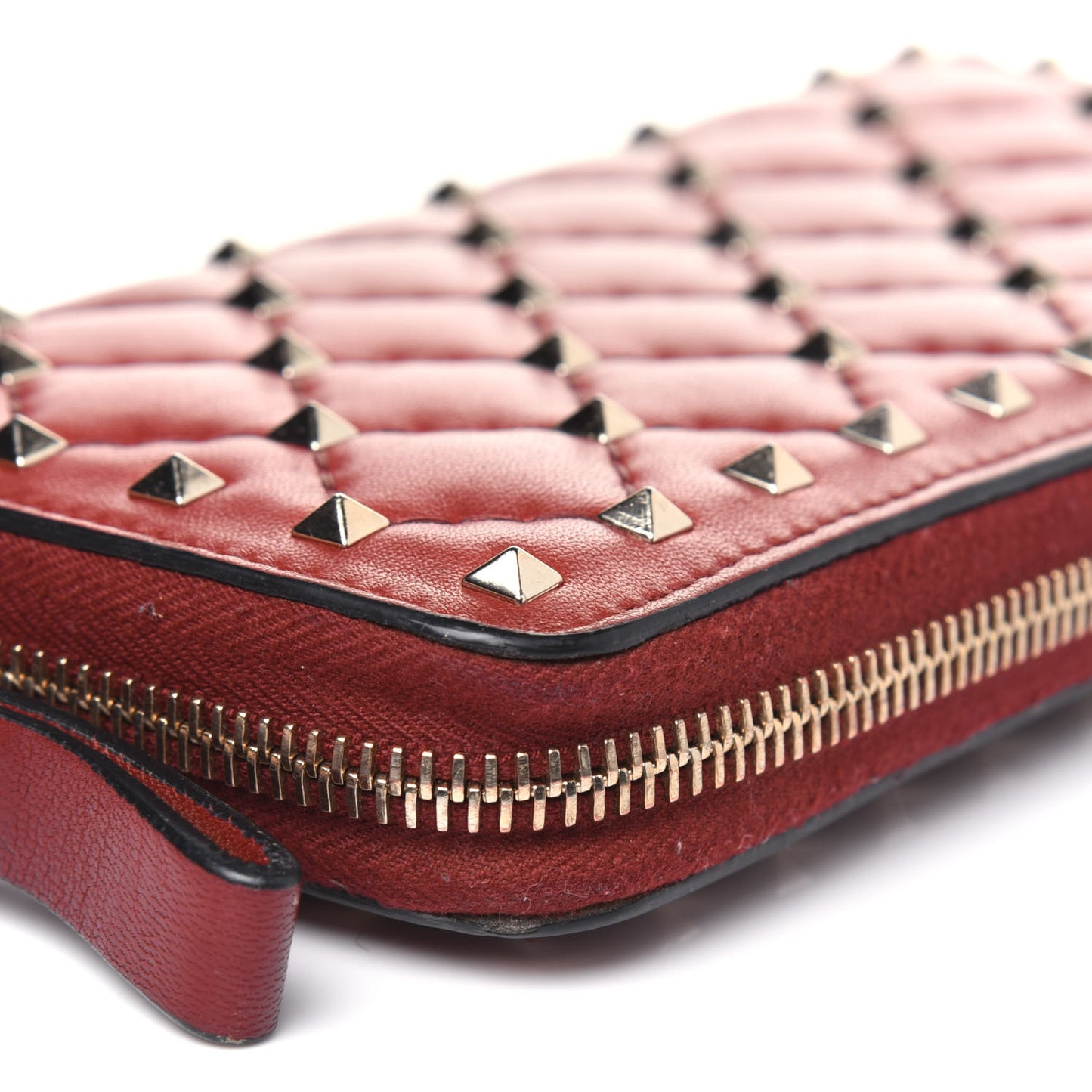 Nappa Rockstud Spike Zip Around Wallet Rubino