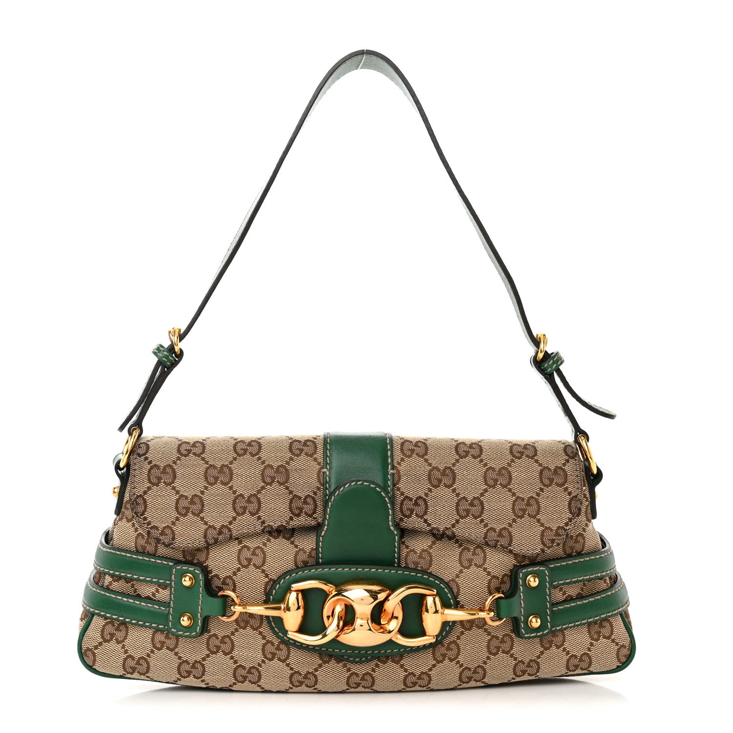 Gucci Monogram Horsebit Chain Flap Shoulder Bag Green 2 of 10