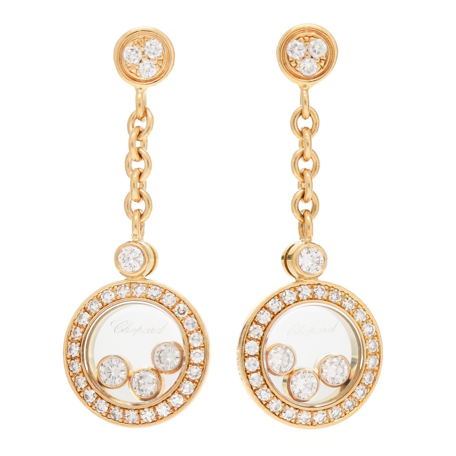 Chopard 18K Yellow Gold Diamond Happy Diamonds Drop Earrings 1 of 5
