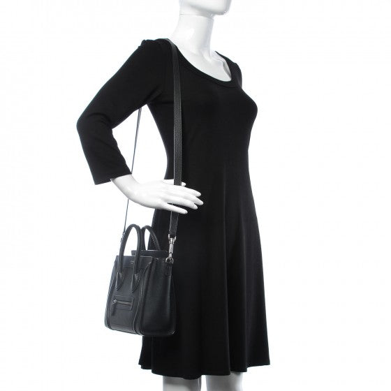 Celine Drummed Calfskin Nano Luggage Black 2 of 10