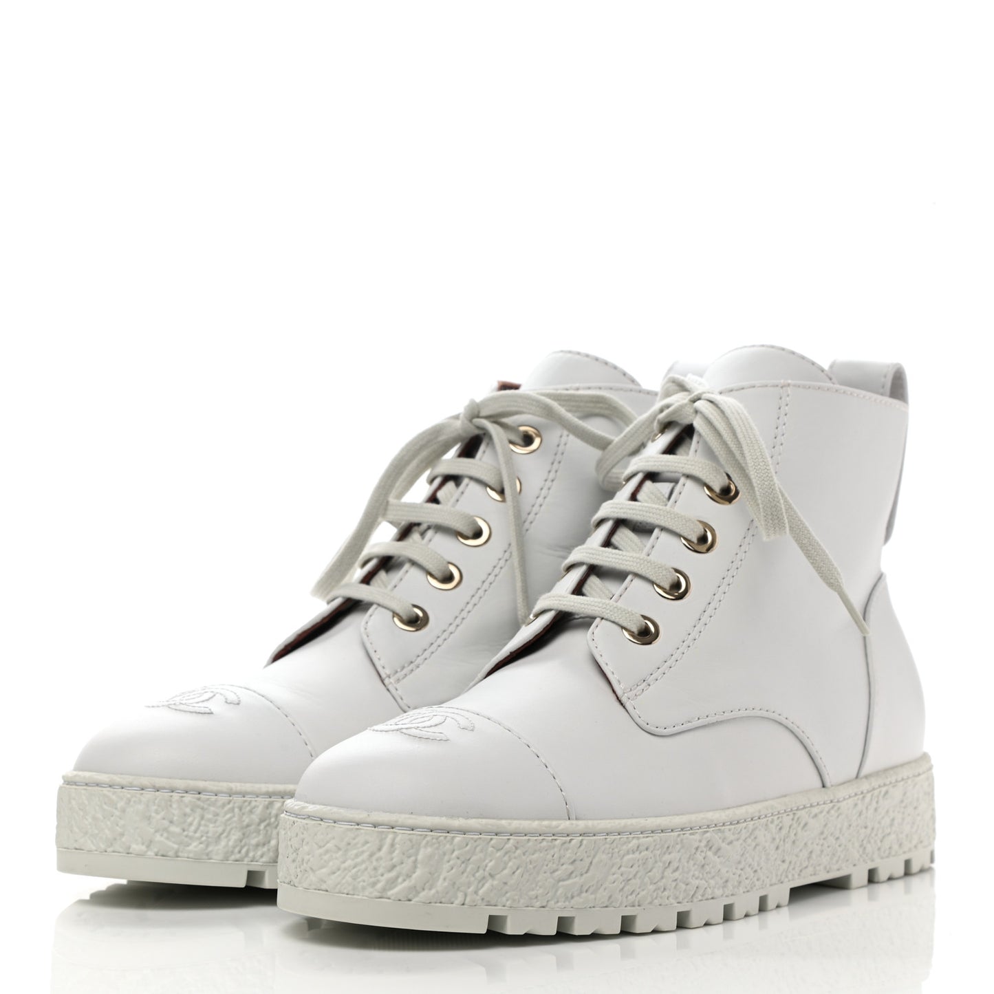 Calfskin CC Turnlock Lace Up Boots 41 White