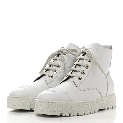 Chanel Calfskin CC Turnlock Lace Up Boots 41 White 3 of 11