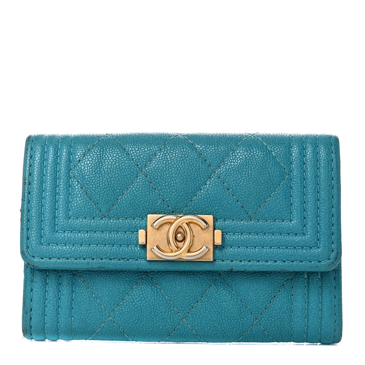Caviar Quilted Boy Card Holder Wallet Turquoise