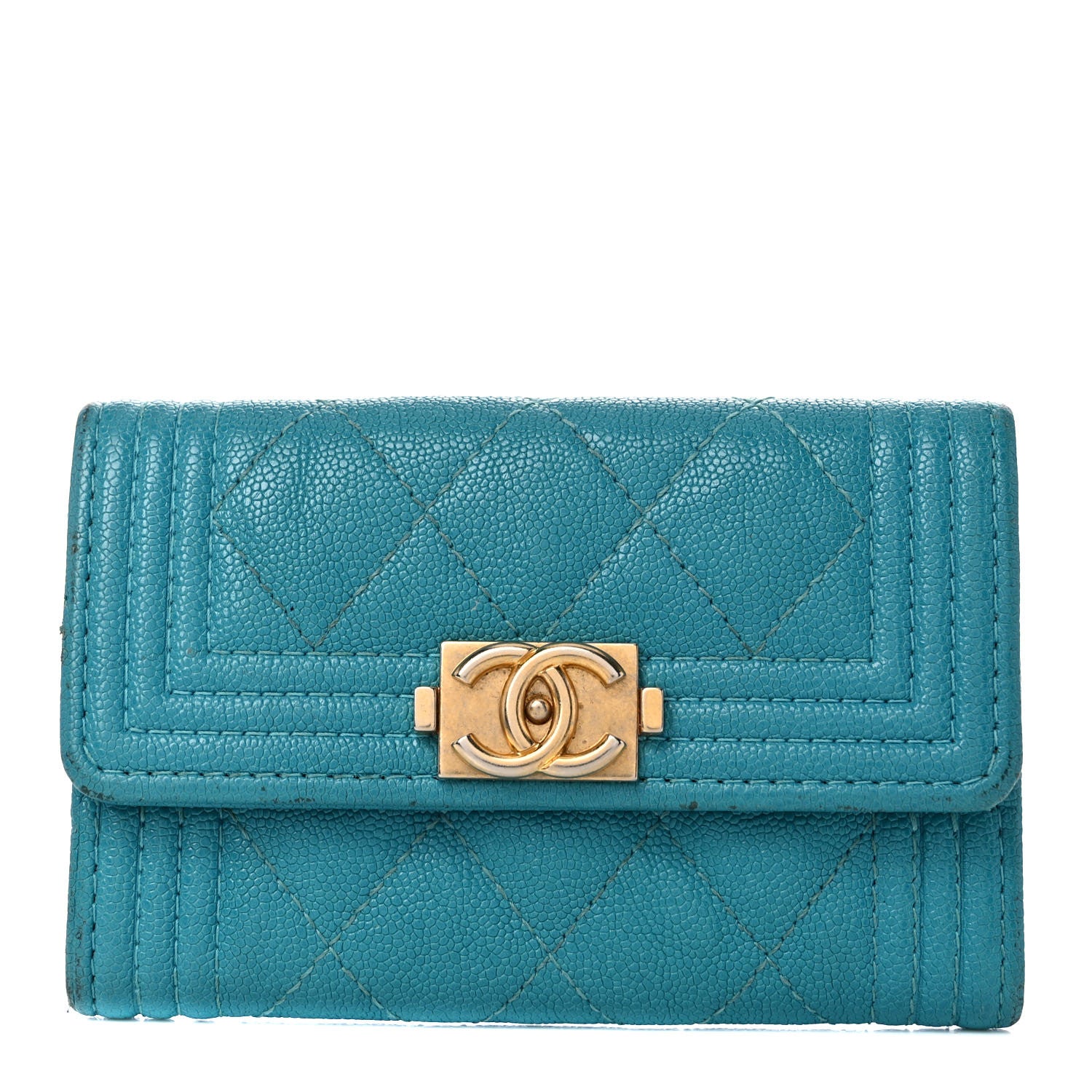 Chanel Caviar Quilted Boy Card Holder Wallet Turquoise 1 of 16