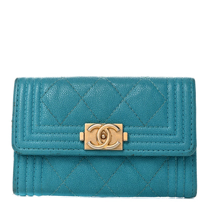 Chanel Caviar Quilted Boy Card Holder Wallet Turquoise 1 of 16