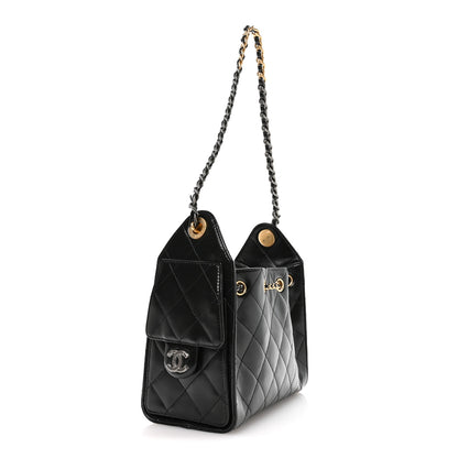Chanel Shiny Crumpled Calfskin Quilted Mini Chanel 25 Handbag Black 3 of 11