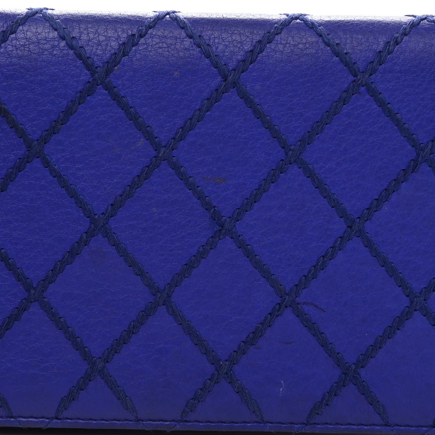 Calfskin Diamond Stitched Yen Wallet Blue