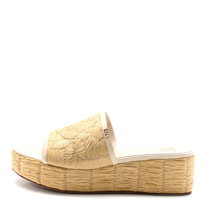 Valentino Garavani Woven Straw Flatform 25/45mm Slide Sandals 39.5 Light Ivory 1 of 10
