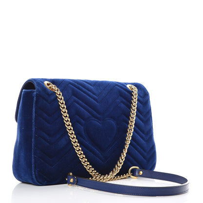 Gucci Velvet Matelasse Medium GG Marmont Shoulder Bag Cobalt Blue 3 of 9