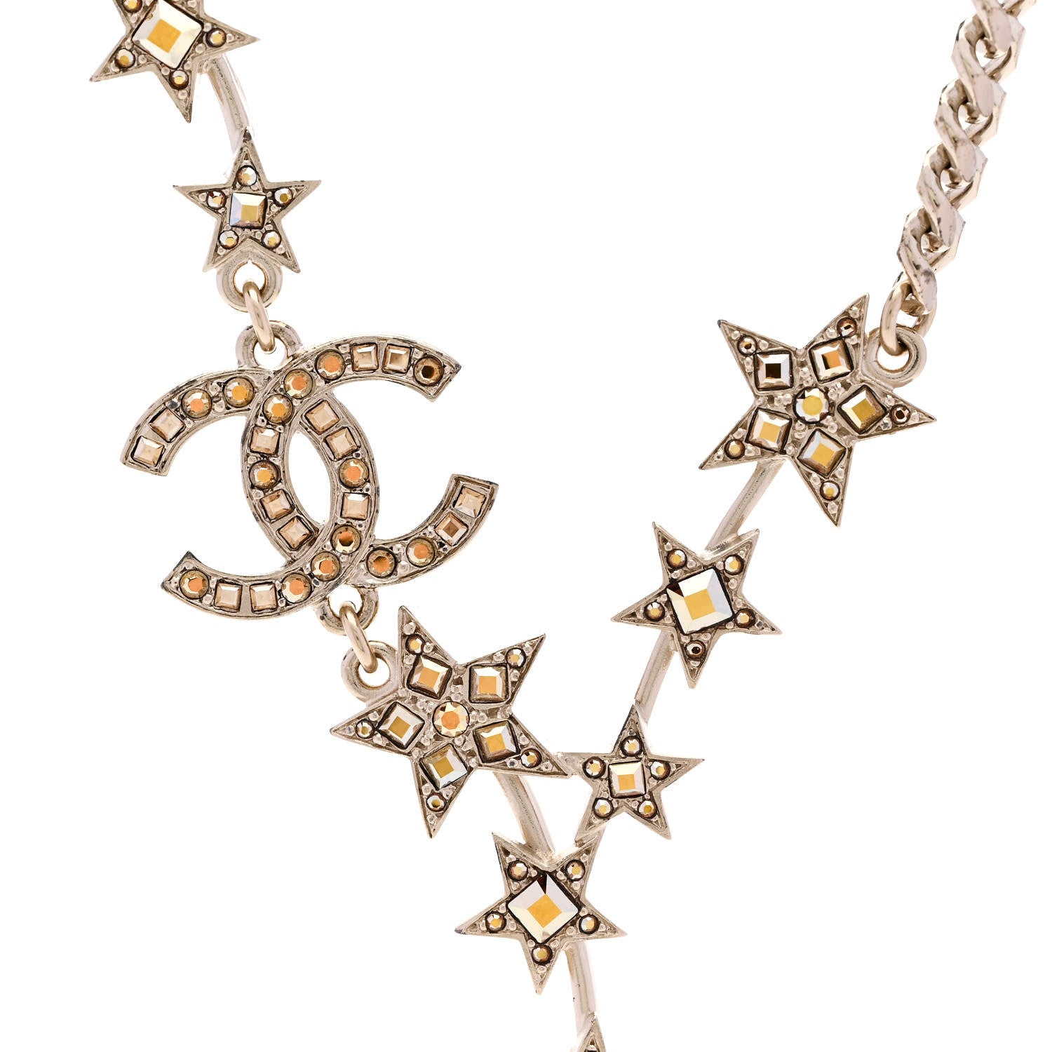 Chanel Crystal Pearl CC Star Necklace Gold Orange 4 of 6