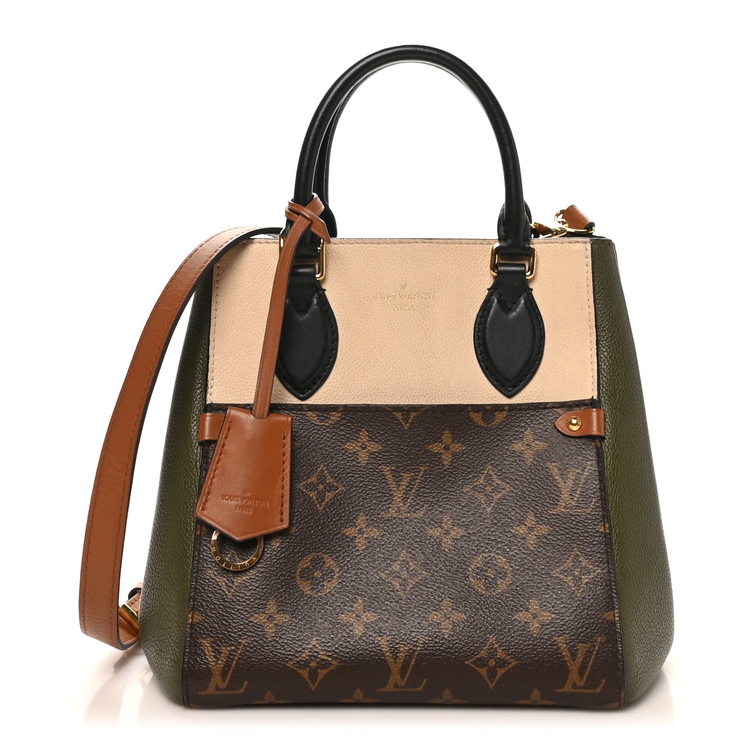 Louis Vuitton Calfskin Monogram Fold Tote PM Cream Khaki Black 1 of 9