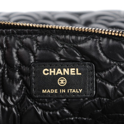 Chanel Lambskin Camellia Embossed Large Cosmetic Case Black 6 of 7