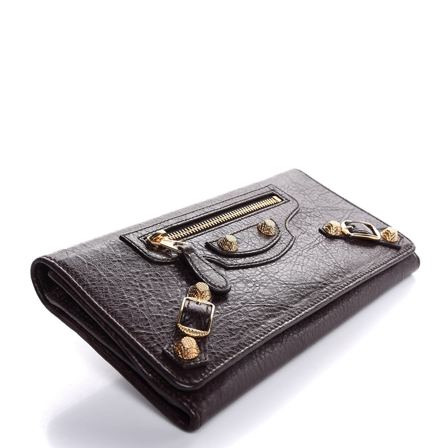 Agneau Giant 12 Gold Hardware Money Wallet Charbon