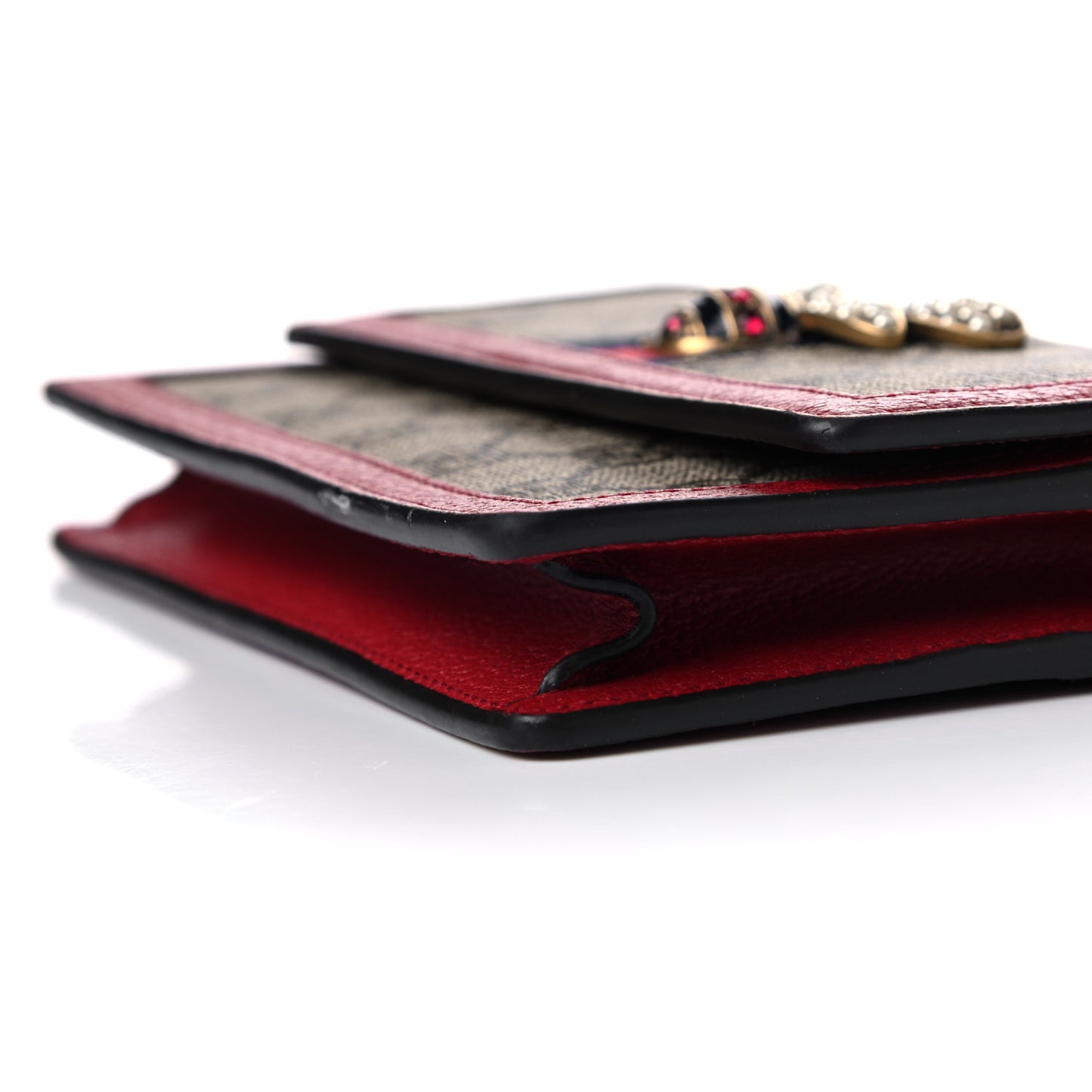 GG Supreme Monogram Web Queen Margaret Chain Wallet Red