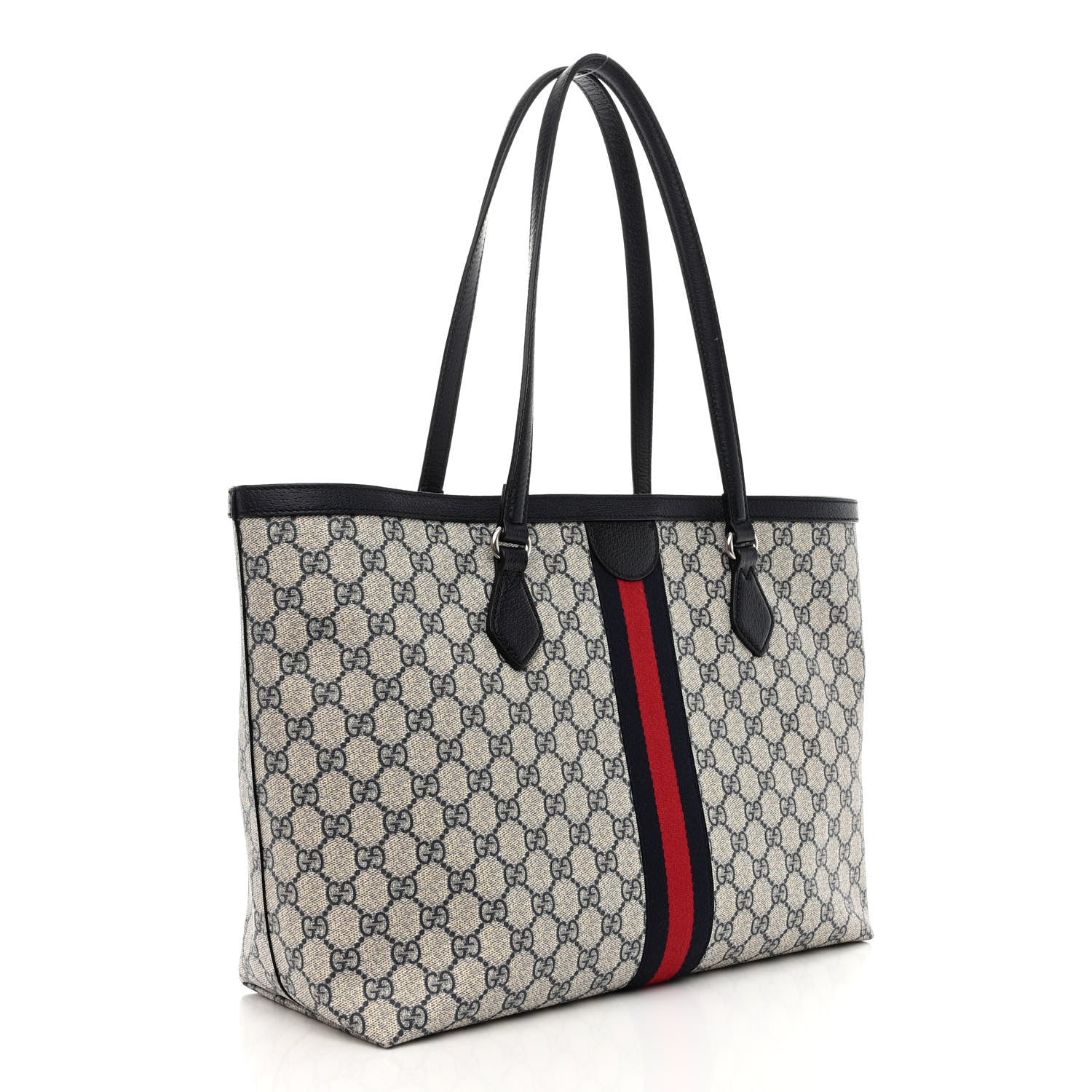 Gucci GG Supreme Monogram Textured Calfskin Web Medium Ophidia Shopping Tote Beige Blue 3 of 10