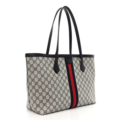 Gucci GG Supreme Monogram Textured Calfskin Web Medium Ophidia Shopping Tote Beige Blue 3 of 10
