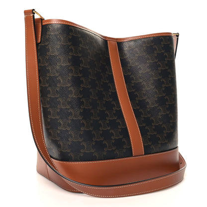 Celine Triomphe Canvas Calfskin Medium Bucket Bag Tan 3 of 11