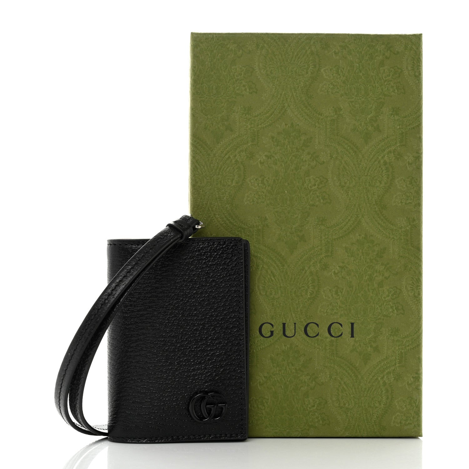 Gucci Calfskin Boar Effect Monochrome GG Marmont Card Case with Removable Strap Black 8 of 8