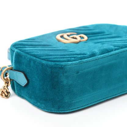 Gucci Velvet Matelasse Small GG Marmont Chain Shoulder Bag Pavone Cyan 7 of 8