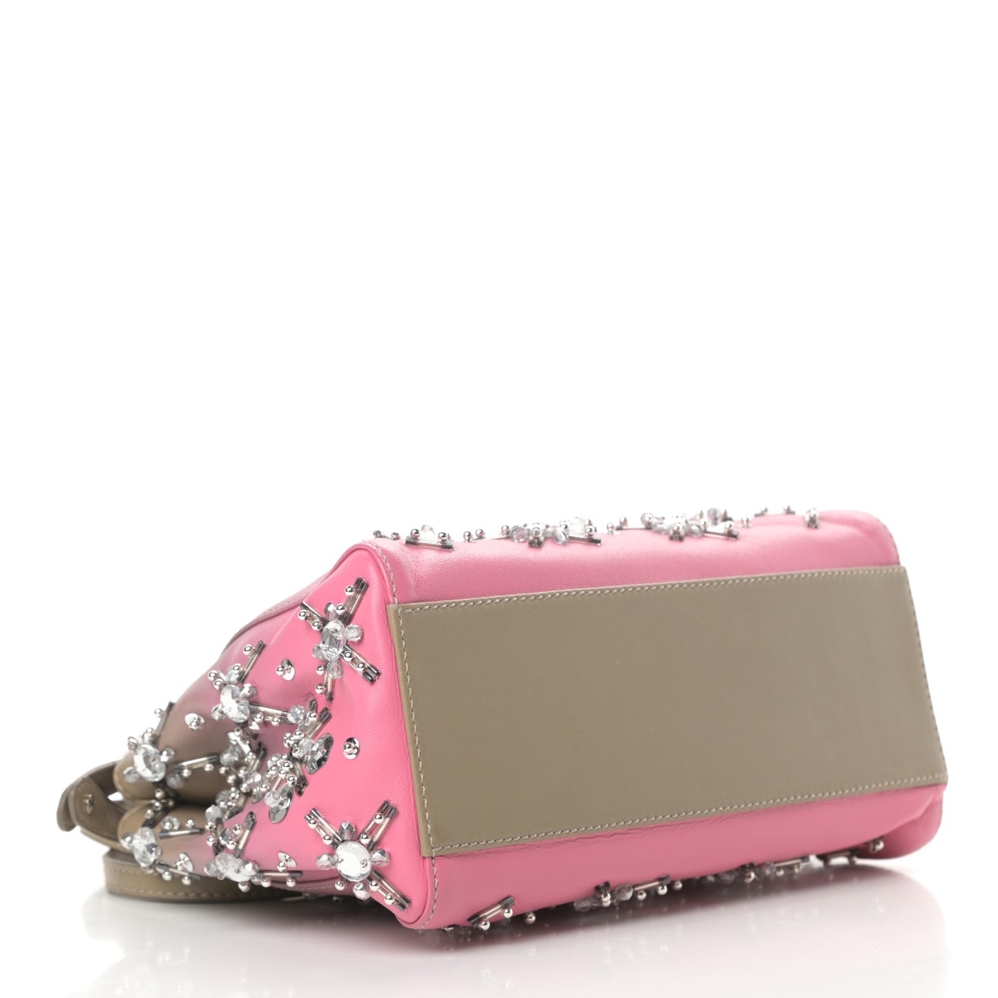 Nappa Crystal Beaded Ombre Mini Peekaboo Iconic Satchel Pink Beige