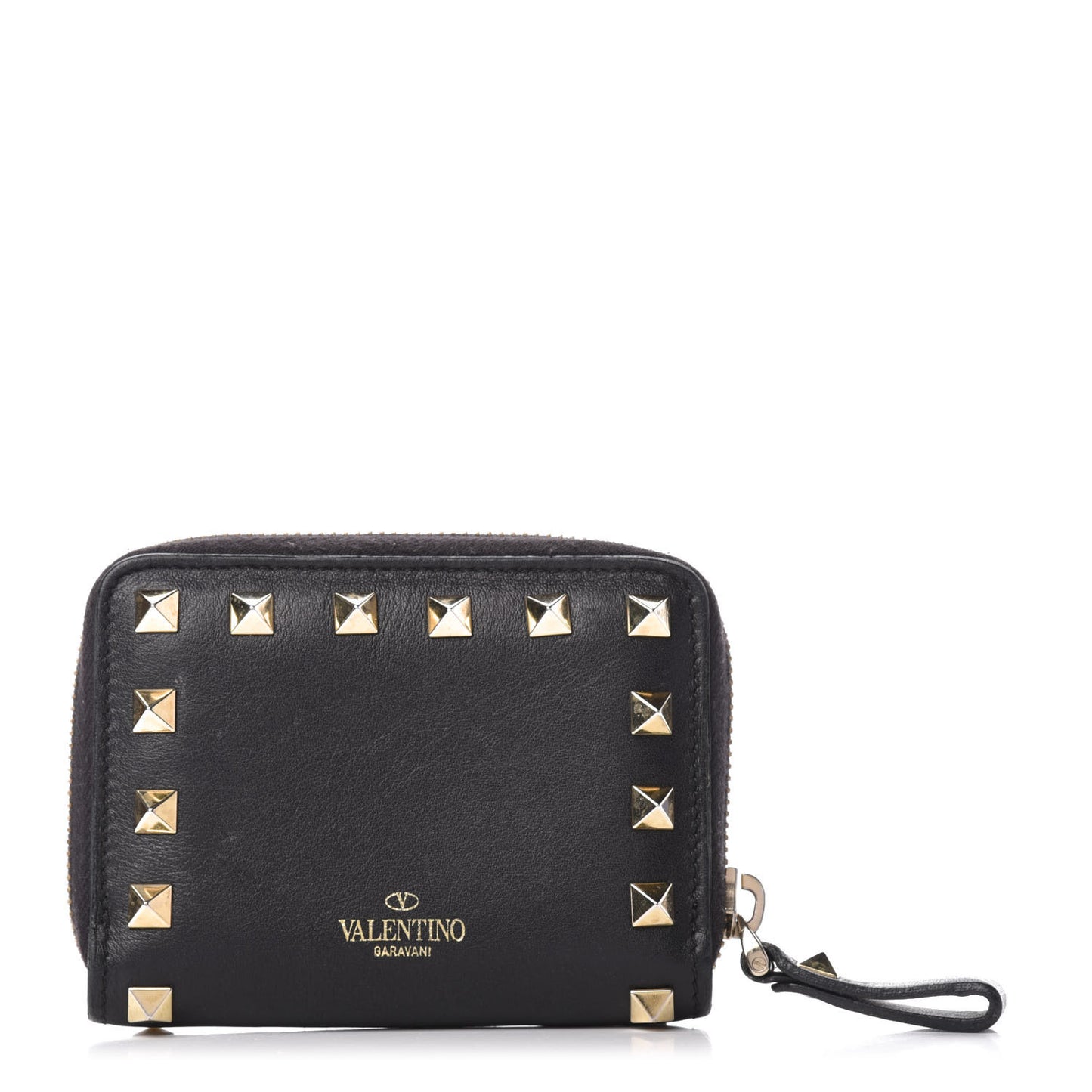 Vitello Rockstud Zip Around Card Holder Wallet Black