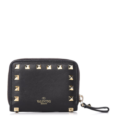 Valentino Garavani Vitello Rockstud Zip Around Card Holder Wallet Black 1 of 7