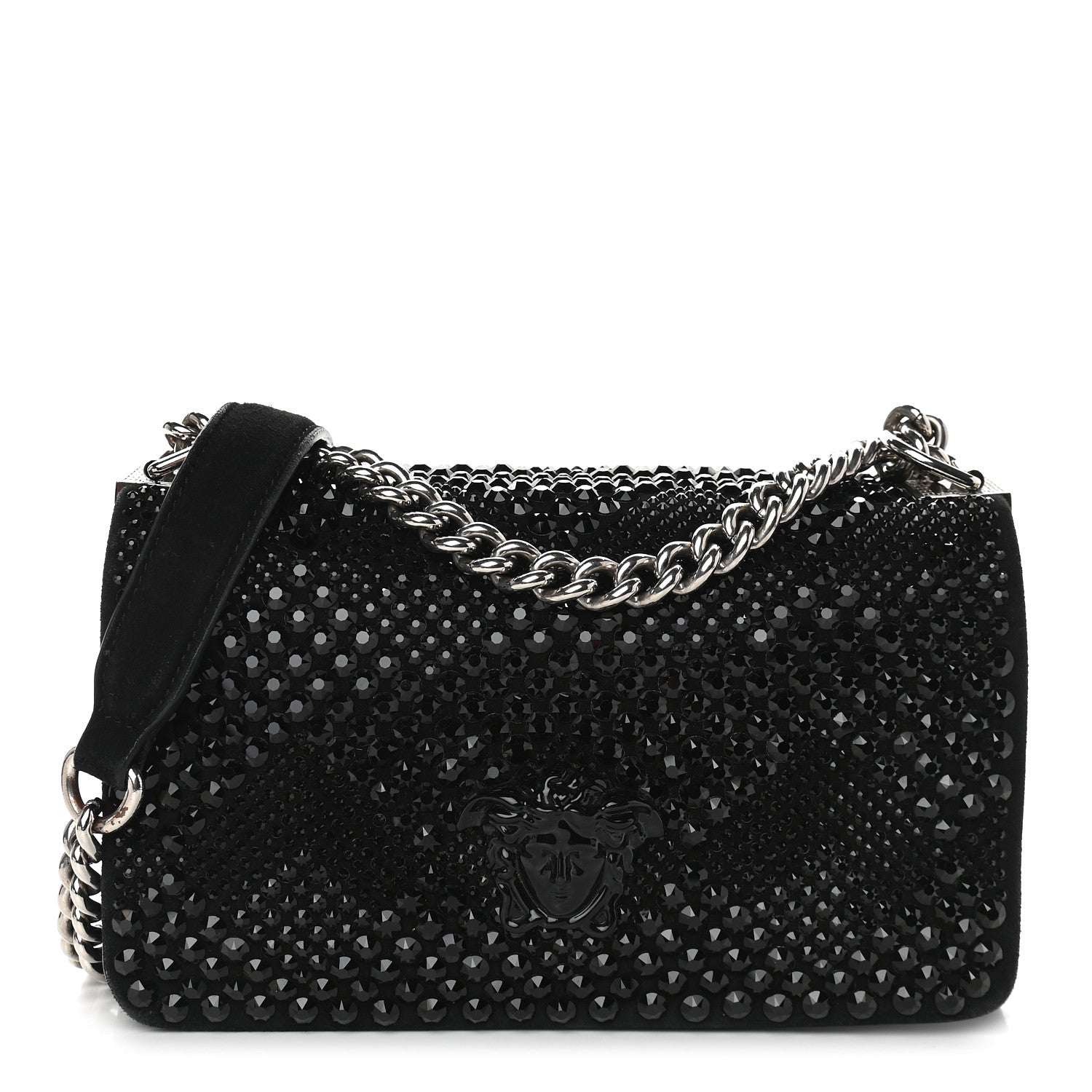 Versace Suede Palazzo Crystal Chain Evening Bag Black 1 of 8