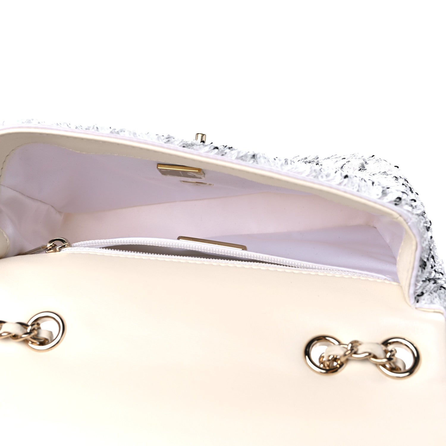 Chanel Sequin Logo Mini Rectangular Flap White Black 6 of 11