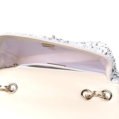 Chanel Sequin Logo Mini Rectangular Flap White Black 6 of 11