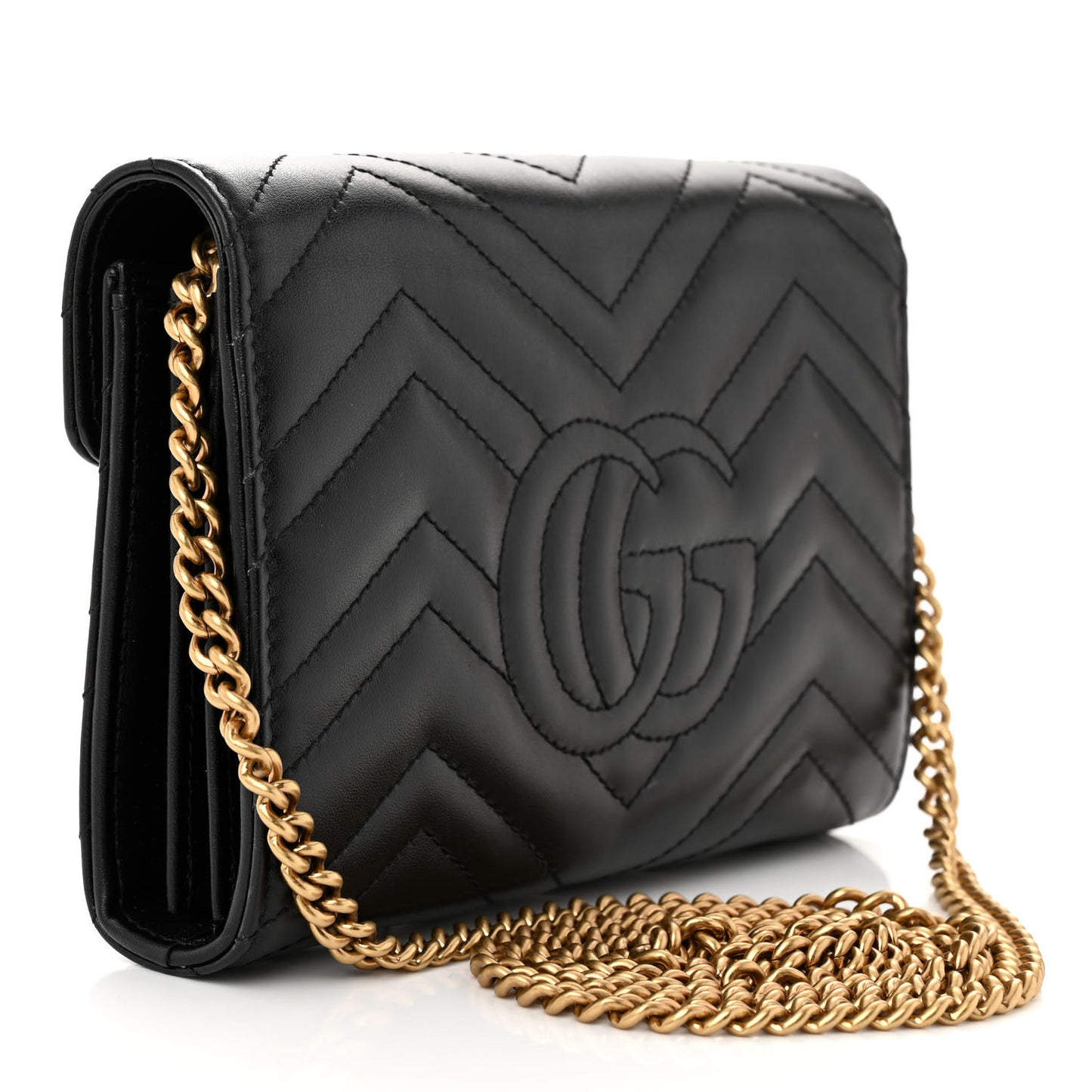 Calfskin Matelasse GG Marmont Chain Wallet Black
