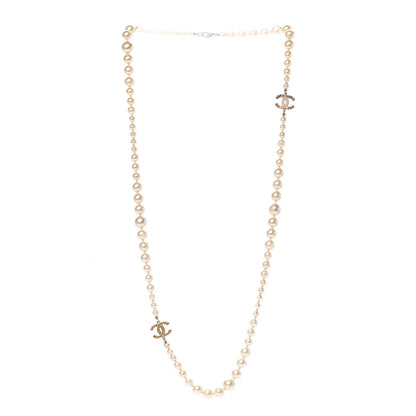 Chanel Pearl Crystal Long CC Necklace Gold 3 of 13