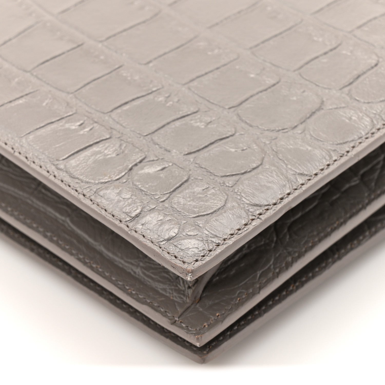 Saint Laurent Croc Embossed Calfskin Classic Kate Monogram Clutch Fog 9 of 10