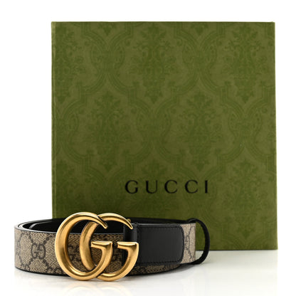 Gucci GG Supreme Monogram Matte Plutone Calfskin Double G 30mm Belt 95 38 Beige Ebony Black 5 of 5